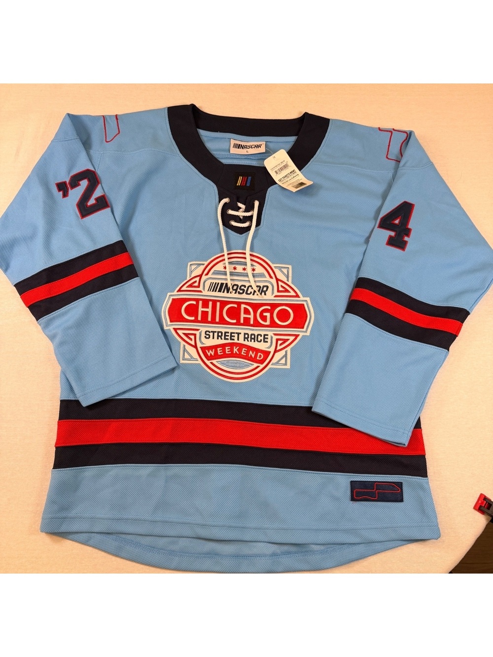 NASCAR 2024 Chicago Street Race Weekend Hockey Jersey Light Blue NWT Large